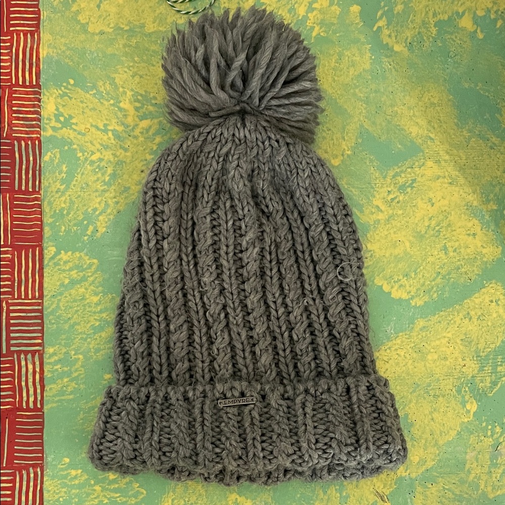Gray hat with Pom Pom